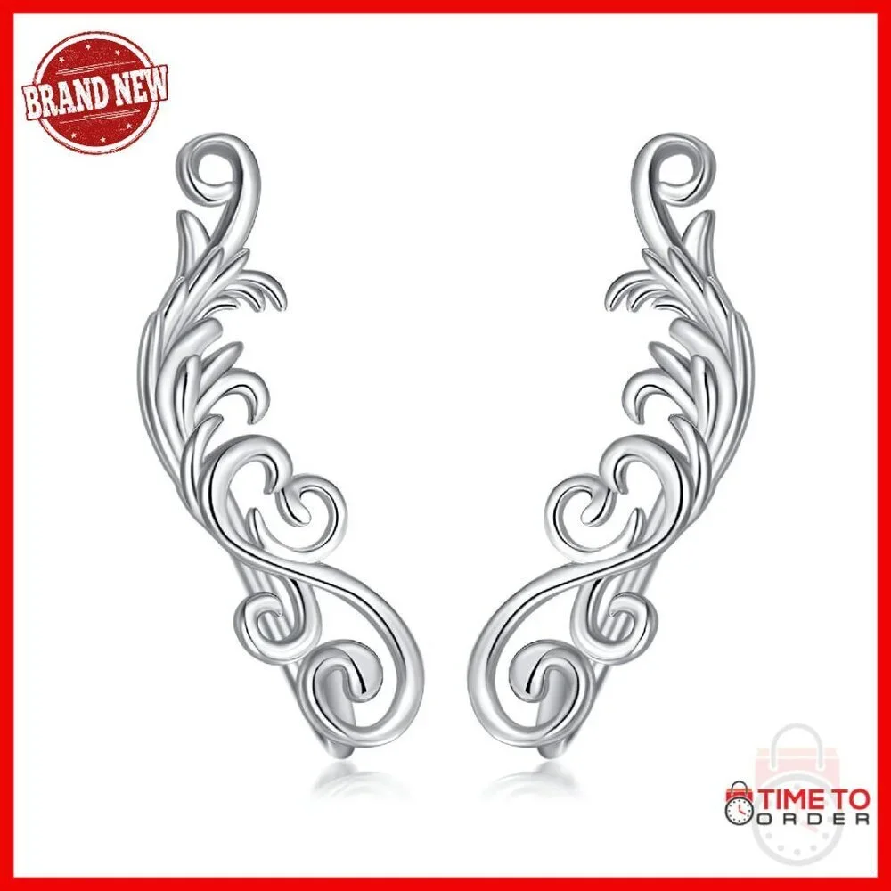 Sterling Silver Filigree Crawler Earrings Hypoallergenic 17mm